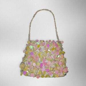 Toby NYC Mini Handbag Kids OS Iridescent Pink Yellow Good Sequin Beaded Purse